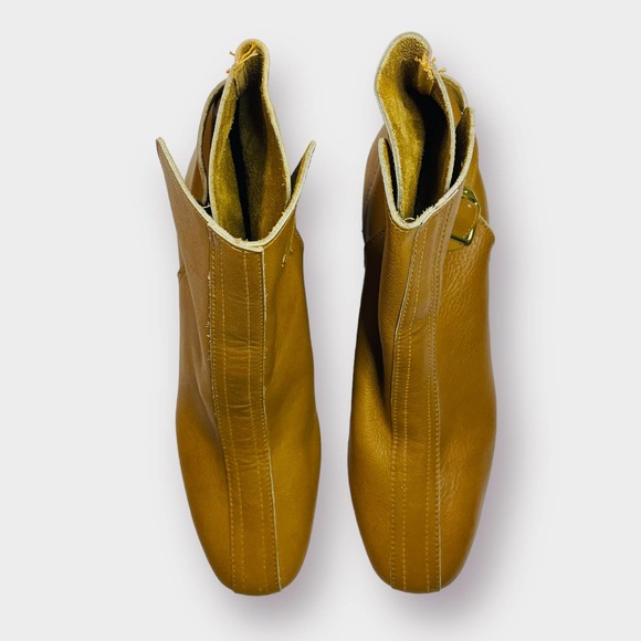 Vintage 60s Beacons Are Always Fitting Camel Leather Harness Go Go‎ Ankle Boots - Picture 8 of 11